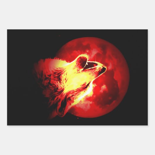 Howling Wolf in Red Night Matte Geschenkpapier Set (Vorderseite 3)