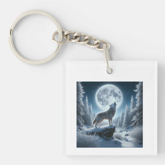 Howling Wolf In Winter Schlüsselanhänger (Vorderseite)