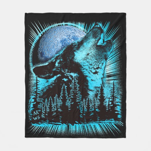 Howling Wolf Moon Pine Forest Art Fleecedecke (Vorderseite)