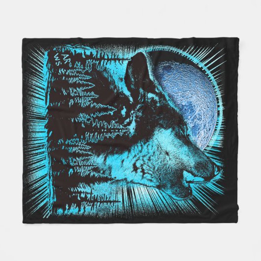 Howling Wolf Moon Pine Forest Art Fleecedecke (Vorderseite (Horizontal))