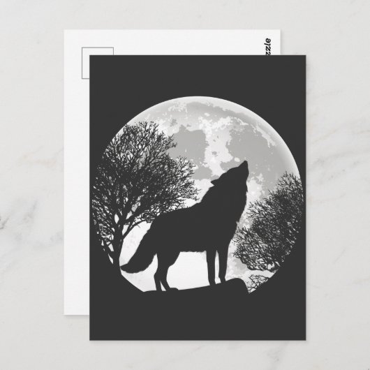 Howling Wolf Moon Silhouette Illustration Postkarte (Vorne/Hinten)