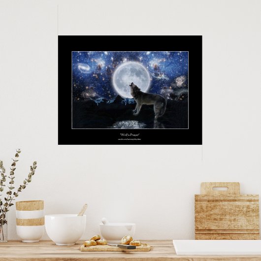 Howling Wolf, Moon & Wilderness Art Poster (Küche)