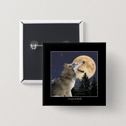 Howling Wolf & Moon Wildlife Art Button (Vorne & Hinten)