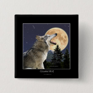 Howling Wolf & Moon Wildlife Art Button