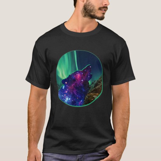 Howling Wolf Northern Lights Aurora Borealis Alask T-Shirt (Vorderseite)