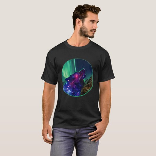 Howling Wolf Northern Lights Aurora Borealis Alask T-Shirt (Vorne ganz)