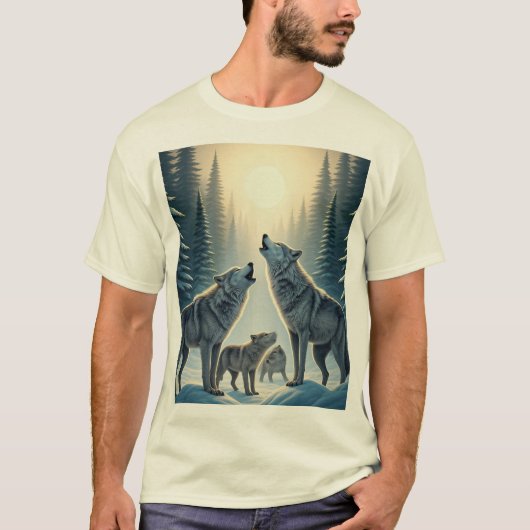 "Howling Wolf Pack unter dem Mond" T-Shirt (Vorderseite)