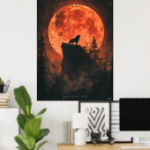 Howling Wolf Poster mit Blütenmond & Dunklem Wald (Heimbüro)