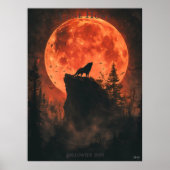 Howling Wolf Poster mit Blütenmond & Dunklem Wald (Vorne)