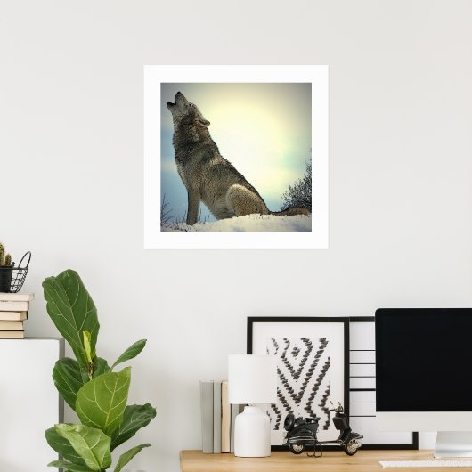 Howling Wolf Poster Print mit weißen Grenzen (Heimbüro)