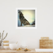 Howling Wolf Poster Print mit weißen Grenzen (Küche)