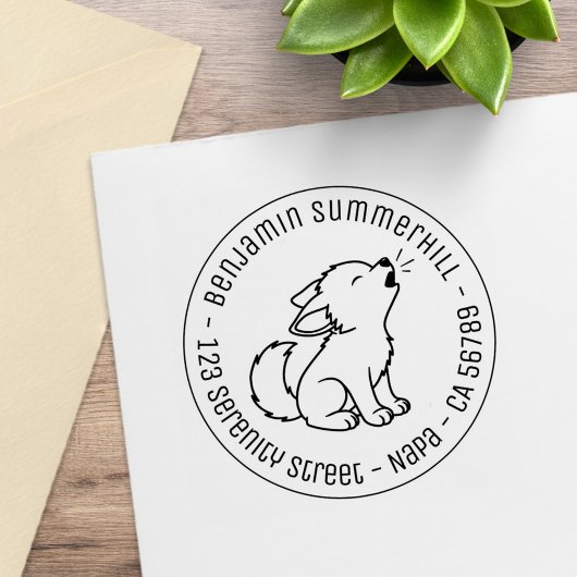 Howling Wolf Pup Round Address Gummistempel