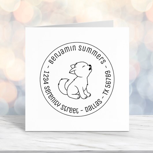 Howling Wolf Pup Round Address Permastempel