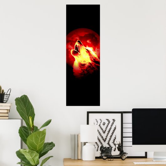 Howling Wolf & Red Moon Poster (Heimbüro)