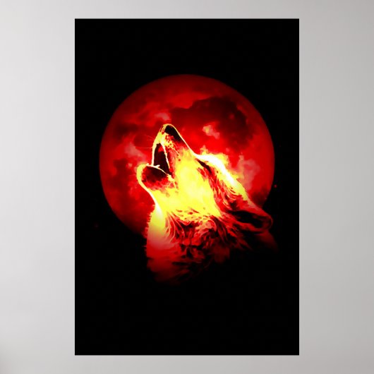 Howling Wolf & Red Moon Poster (Vorne)