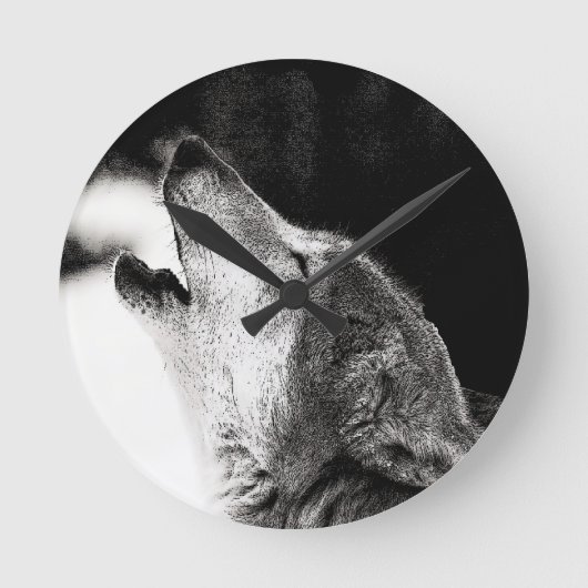 Howling Wolf Runde Wanduhr (Vorderseite)