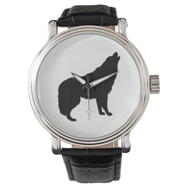 Howling Wolf Silhouette Armbanduhr (Vorderseite)