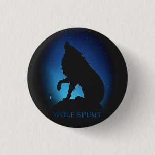 Howling Wolf Silhouette Button