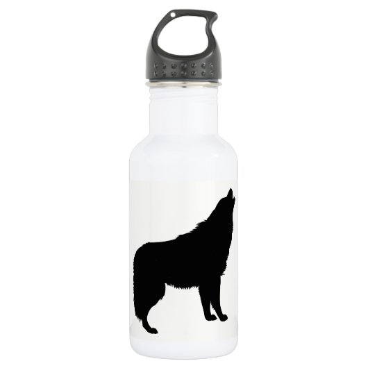 Howling Wolf Silhouette Edelstahlflasche (Vorderseite)