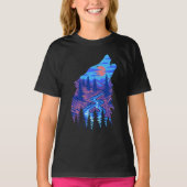 Howling Wolf Silhouette Forest River Landschaft T-Shirt (Vorderseite)