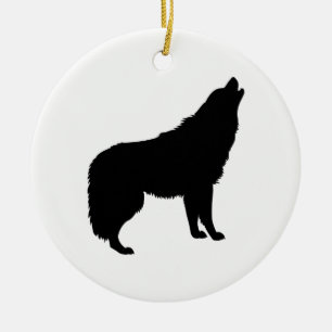 Howling Wolf Silhouette Keramikornament