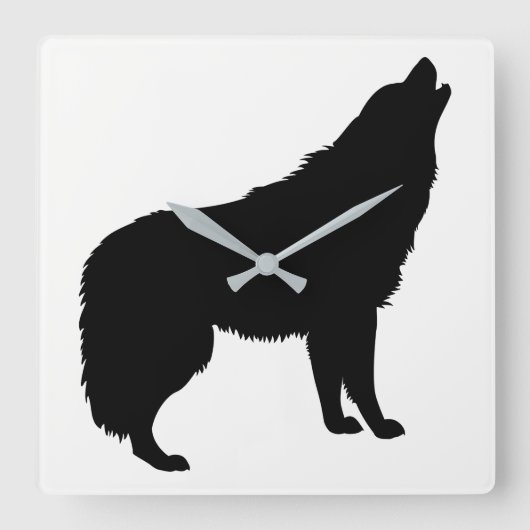 Howling Wolf Silhouette Quadratische Wanduhr (Vorderseite)