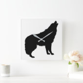 Howling Wolf Silhouette Quadratische Wanduhr (Zuhause)