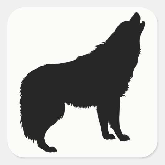 Howling Wolf Silhouette Quadratischer Aufkleber (Vorderseite)