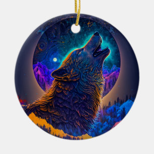 Howling Wolf Surreal Fantasy Keramik Ornament