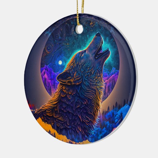 Howling Wolf Surreal Fantasy Keramik Ornament (Links)