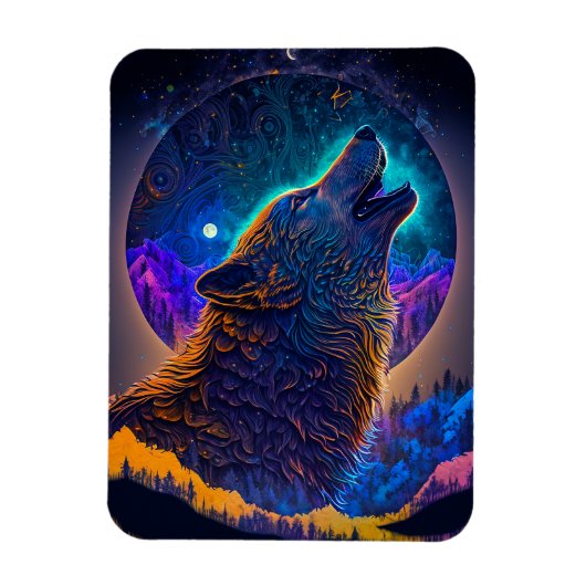 Howling Wolf Surreal Fantasy Magnet (Vertikal)