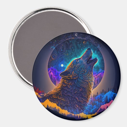 Howling Wolf Surreal Fantasy Magnet (Vorderseite/Rückseite)