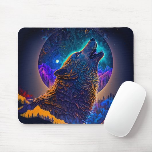 Howling Wolf Surreal Fantasy Mousepad (Mit Mouse)