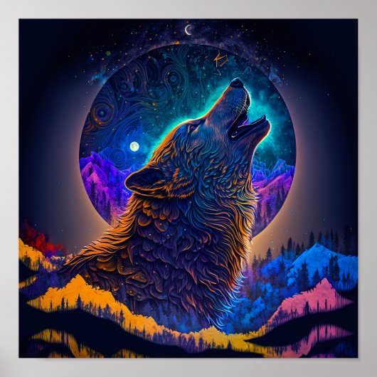 Howling Wolf Surreal Fantasy Poster (Vorne)