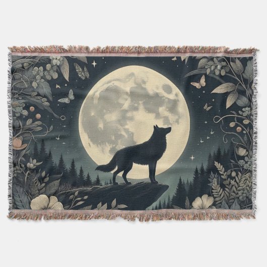 Howling Wolf Tassel Throw Blanket Decke (Vorderseite)