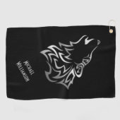 Howling Wolf Tribal Black und Silver Monogram Golfhandtuch (Horizontal)