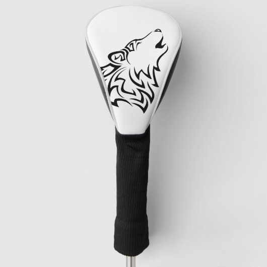 Howling Wolf Tribal | Schwarz und Weiß Golf Headcover (Vorderseite)