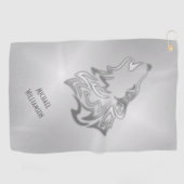 Howling Wolf Tribal Silver Monogram Golfhandtuch (Horizontal)