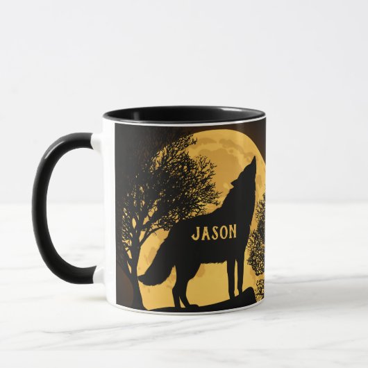 Howling Wolf und Moon Personalisiert Coffee Tasse (Links)