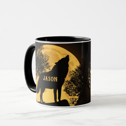 Howling Wolf und Moon Personalisiert Coffee Tasse (Vorderseite Links)