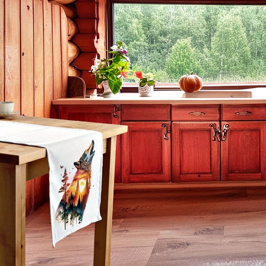 Howling Wolf verdoppeln Sonnenuntergang Kurzer Tischläufer