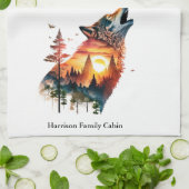 Howling Wolf verdoppeln Sonnenuntergang personalis Geschirrtuch (Gefaltet)