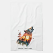 Howling Wolf verdoppeln Sonnenuntergang personalis Geschirrtuch (Vertikal)