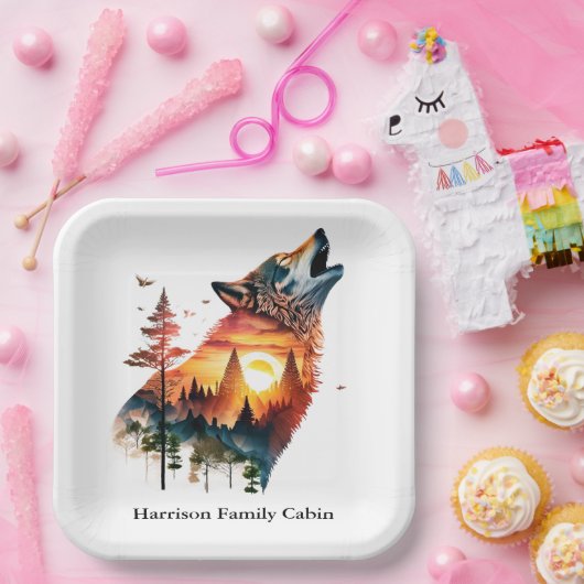 Howling Wolf verdoppeln Sonnenuntergang personalis Pappteller (Party)