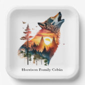 Howling Wolf verdoppeln Sonnenuntergang personalis Pappteller (Vorderseite)