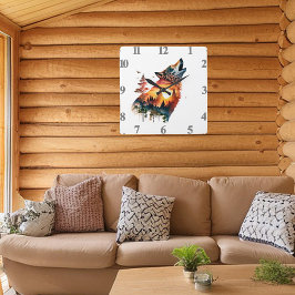 Howling Wolf verdoppeln Sonnenuntergang Quadratische Wanduhr