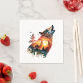 Howling Wolf verdoppeln Sonnenuntergang Serviette (Beispiel)