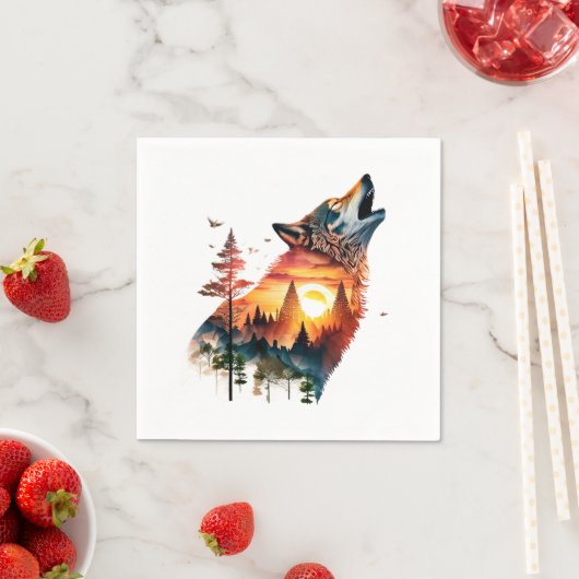 Howling Wolf verdoppeln Sonnenuntergang Serviette (Beispiel)