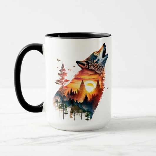 Howling Wolf verdoppeln Sonnenuntergang Tasse (Links)