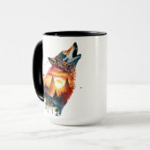 Howling Wolf verdoppeln Sonnenuntergang Tasse (Vorderseite Links)